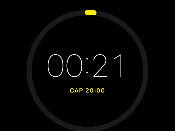 アプリのタイマー画面。FOR TIMEのカウントが表示されている画面